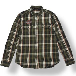 Harley Davidson Flannel Shirt Jacket Mens Size‎ L Heavyweight Plaid Embroidered